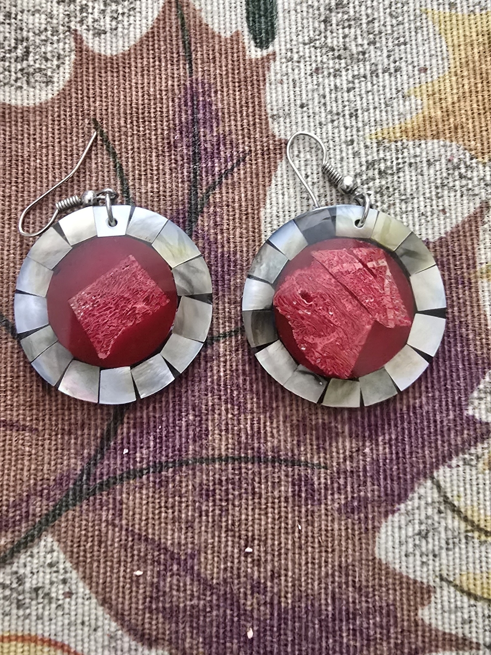 Handmade Red Statement Drop Earrings with Silver-Tone Accents